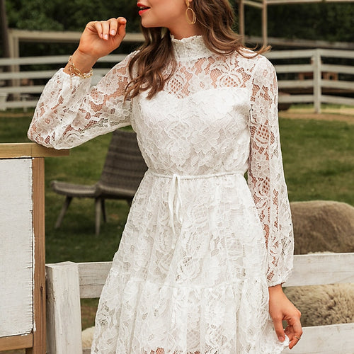 Load image into Gallery viewer, Solid White Lace Sexy V-neck Floral Summer Cotton White Midi Dress
