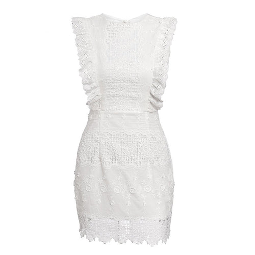 Load image into Gallery viewer, Sexy Sleeveless White Backless Ruffled Strap Lace Bodycon Elegant Mini Party Dress
