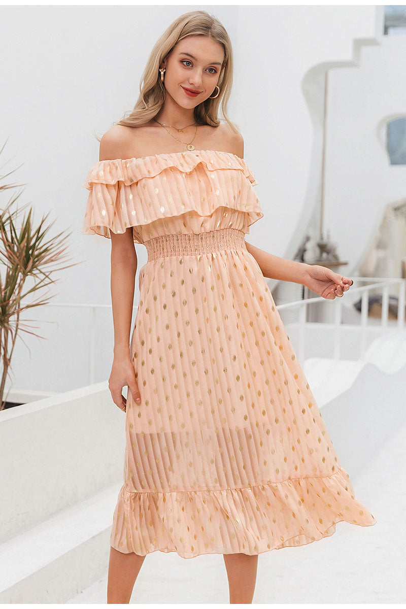 Sexy Off Shoulder Long Maxi Elegant Vintage Dot White Party Spring Summer Holiday Style Dress