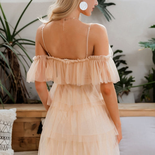 Load image into Gallery viewer, Sexy Straps Off Shoulder Mini Ruffles Multi-layer Lace Cake Party Club Mesh Dress
