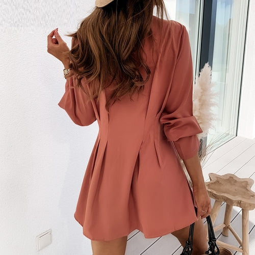 Load image into Gallery viewer, V-neck Casual Solid Long Sleeve Knitted Button A-line Fitted Office Dress
