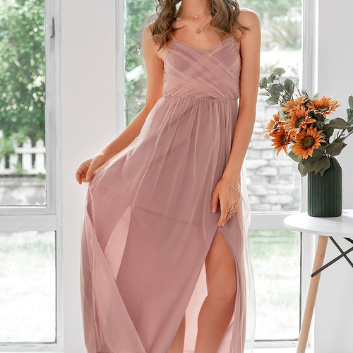 Load image into Gallery viewer, Sexy V-neck Spaghetti Strap Elegant Solid Mesh Long Party Summer Style Maxi Dress
