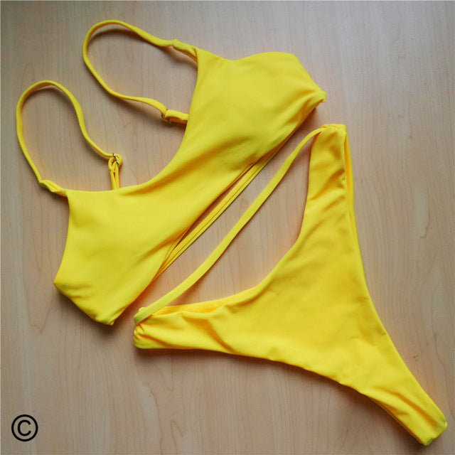 Sexy High Cut Leg Outline Bikini-women fitness-wanahavit-Yellow-L-wanahavit