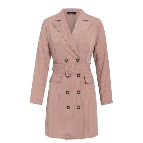 Load image into Gallery viewer, Elegant Stripe Sash Belt Blazer Office Blazer Double Breasted Short Dress
