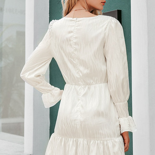 Load image into Gallery viewer, Elegant V-neck Ruffle Sleeve Zebra Stripe Party Club Slim White Dress
