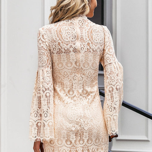 Load image into Gallery viewer, Sexy Lace Embroidery Elegant Flare Sleeve Ruffled Office Dress
