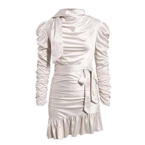 Load image into Gallery viewer, Elegant Pleated Satin Dress Ruched Ruffle Sashes Luxury Solid Club Celebrity Dress
