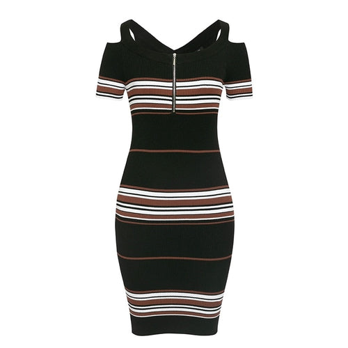 Load image into Gallery viewer, Plus size Stripes Slim Elegant Front Zipper Knitted Party Dress
