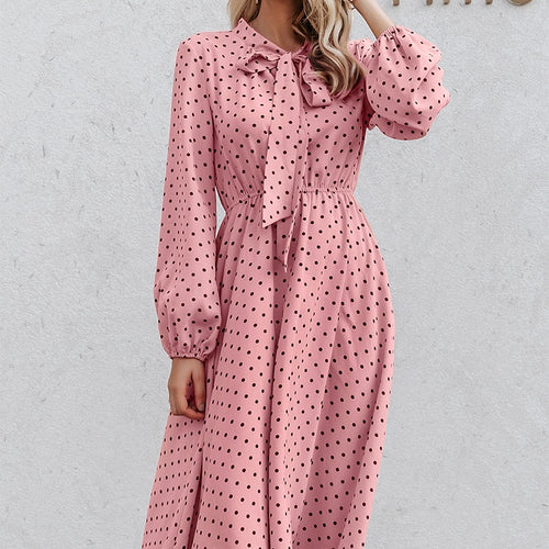 Load image into Gallery viewer, Elegant V-neck Polka Dot Sexy V-neck Lantern Pink Loose Long Party Dress
