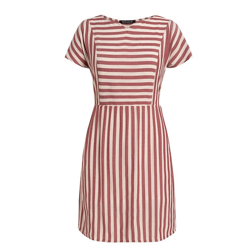 Load image into Gallery viewer, Striped Casual Buttons Strap Short Sleeve Summer O-neck A-line Holiday Dress
