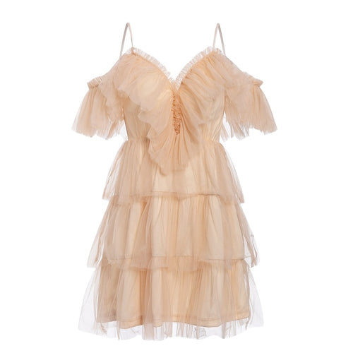 Load image into Gallery viewer, Sexy Straps Off Shoulder Mini Ruffles Multi-layer Lace Cake Party Club Mesh Dress
