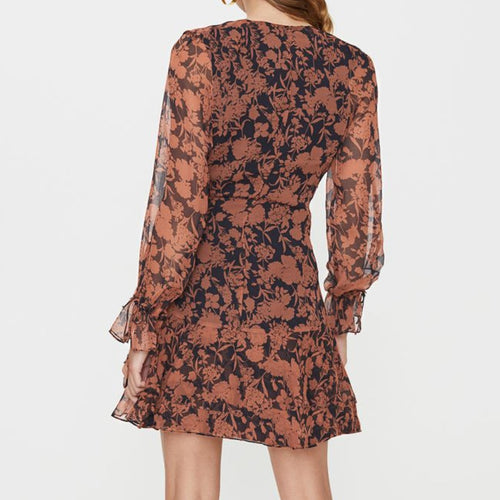 Load image into Gallery viewer, Sexy V-neck Long Sleeve Midi Summer Holiday Chiffon Ruched Floral Print Solid Lace Dress
