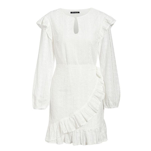 Load image into Gallery viewer, Elegant Cotton Puff Sleeve Ruffle Straight Mini Casual Autumn Winter Office Party Dress
