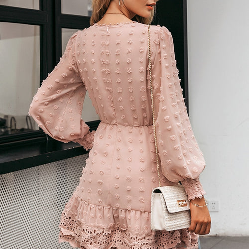 Load image into Gallery viewer, Elegant Lace Chic Long Sleeve Embroidery Dots Luxury Autumn Slim Evening Party Dress
