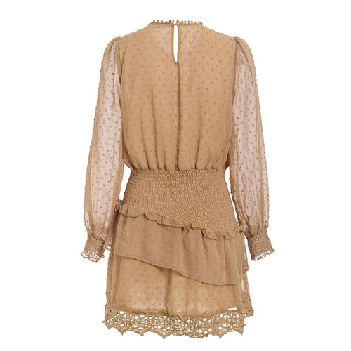 Load image into Gallery viewer, Polka Dot Lace Embroidery Elegant Ruffle Elastic Waist Mini Dress
