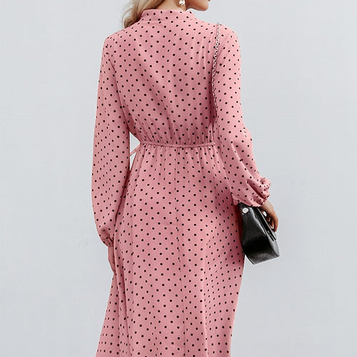 Load image into Gallery viewer, Elegant V-neck Polka Dot Sexy V-neck Lantern Pink Loose Long Party Dress
