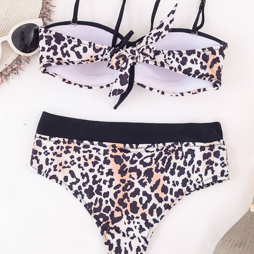 Load image into Gallery viewer, Leopard Push Up Swimsuit Female Swimwear Women Two-pieces Bikini set With Bra Cup High Waist Bather Bathing Suit Swim V2892

