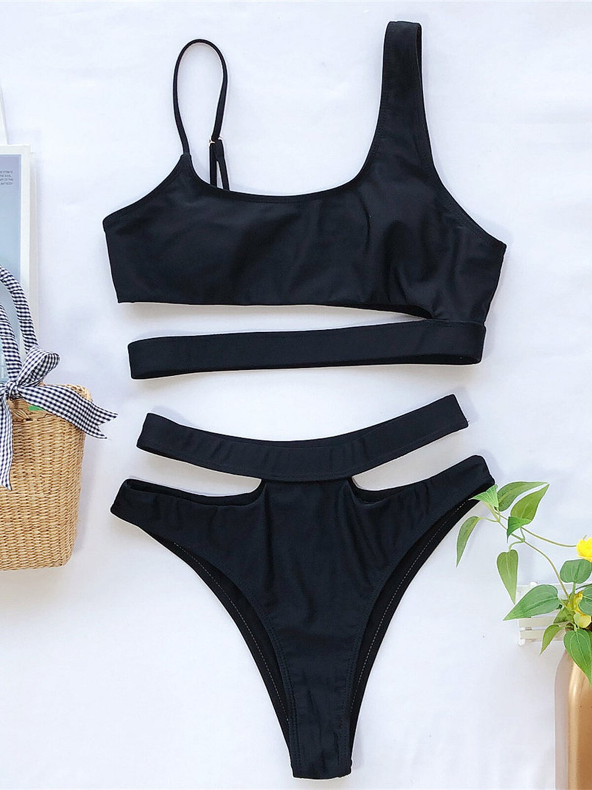 Asymmetrical High Waist Bikini 2022 Female Swimsuit Women Swimwear Two-pieces Bikini set Bather Bathing Suit Swim Lady V2200