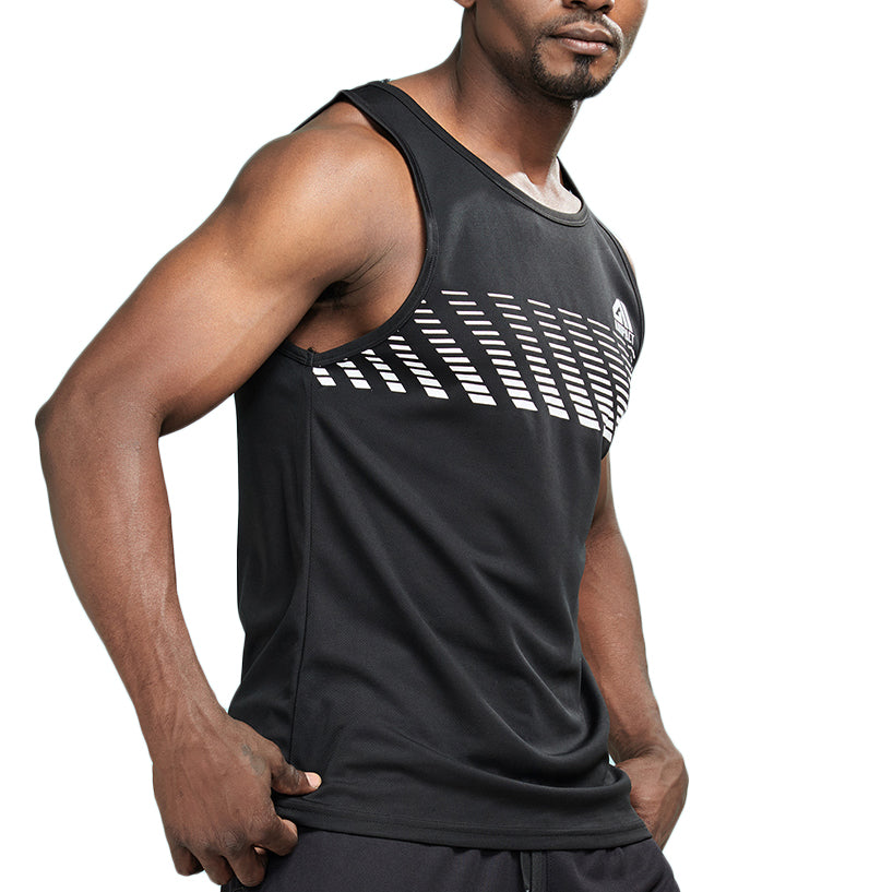 Grid Printed Solid Color Sleeveless Shirt-men fitness-wanahavit-Black-M-wanahavit