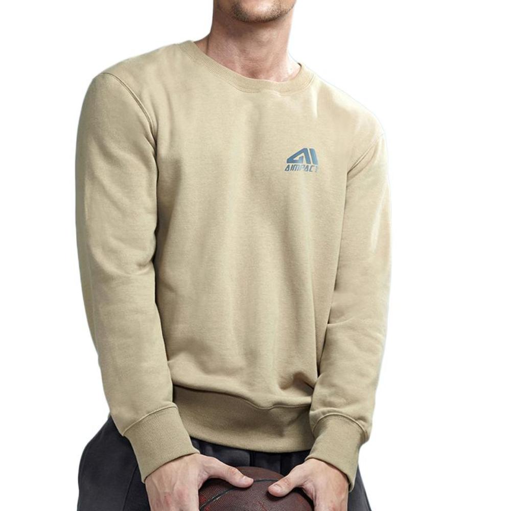 Solid Colored Long Sleeve Sweatshirt-men fashion & fitness-wanahavit-Khaki-M-wanahavit