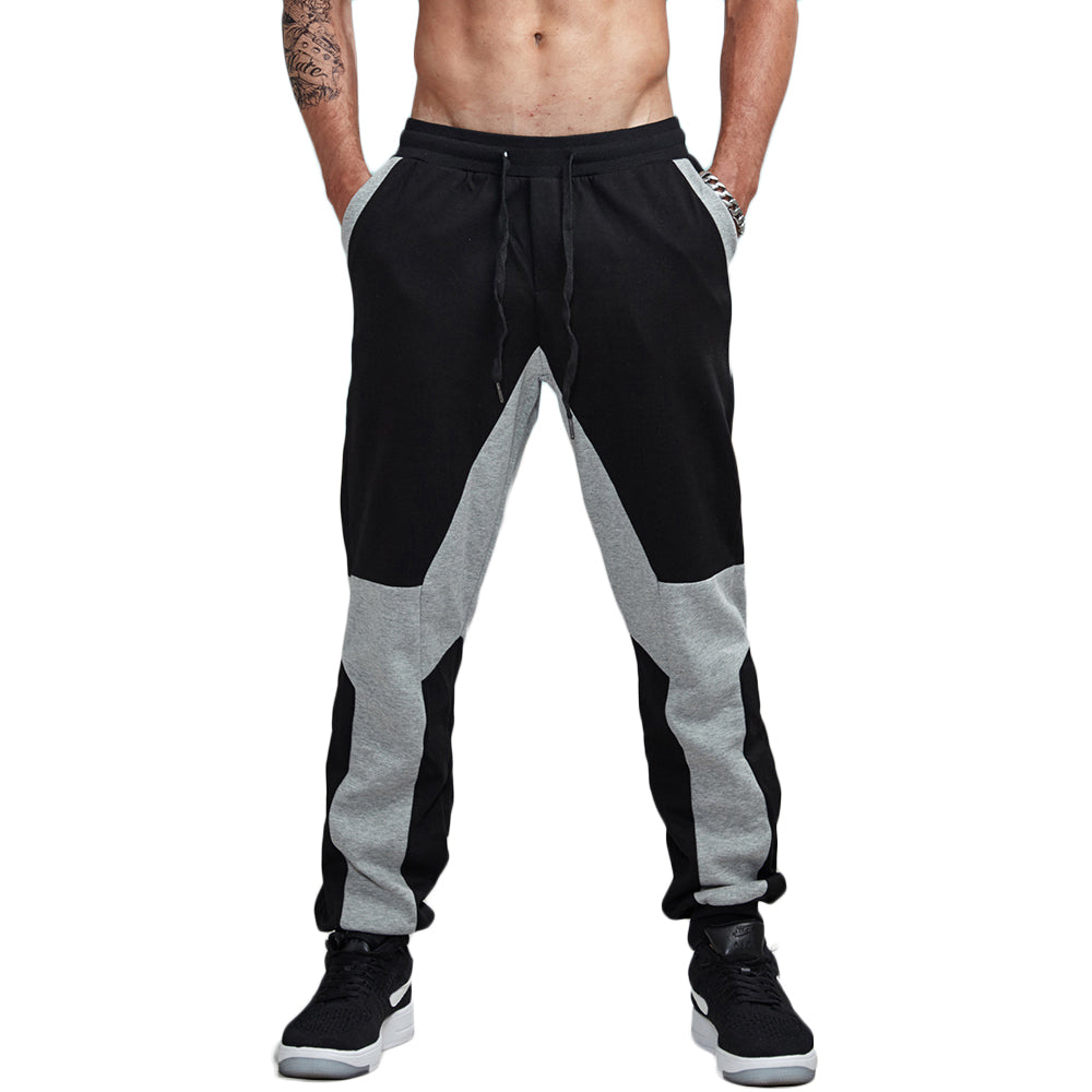 Cotton Patchwork Jogger Pants-men fashion & fitness-wanahavit-Blackgray-S-wanahavit