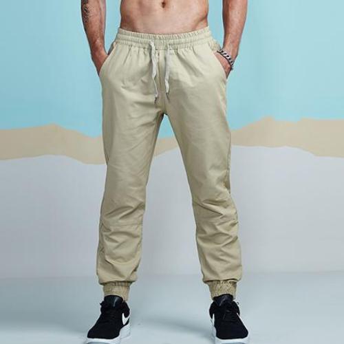 Solid Color Cotton Twill Tapered Jogger Pants-men fashion & fitness-wanahavit-Khaki-30-wanahavit