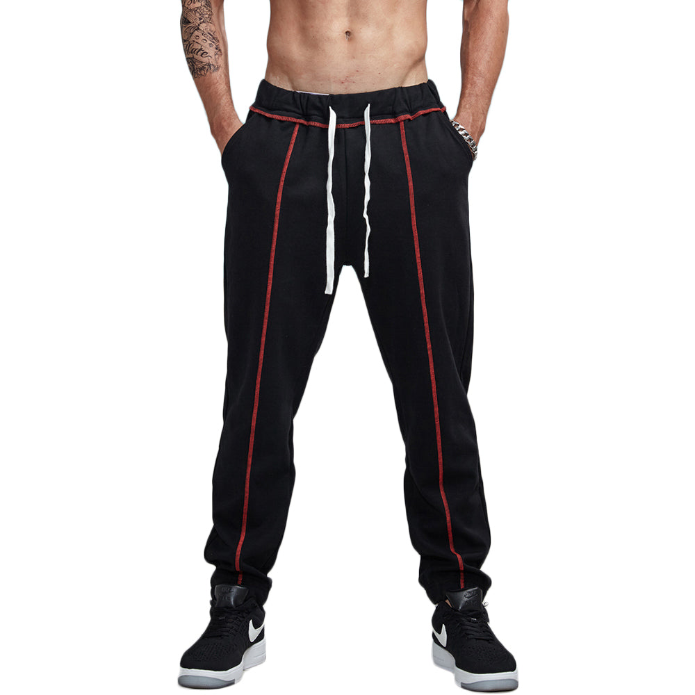 Front Lined Contrast Jogger Pants-men fashion & fitness-wanahavit-Black-S-wanahavit