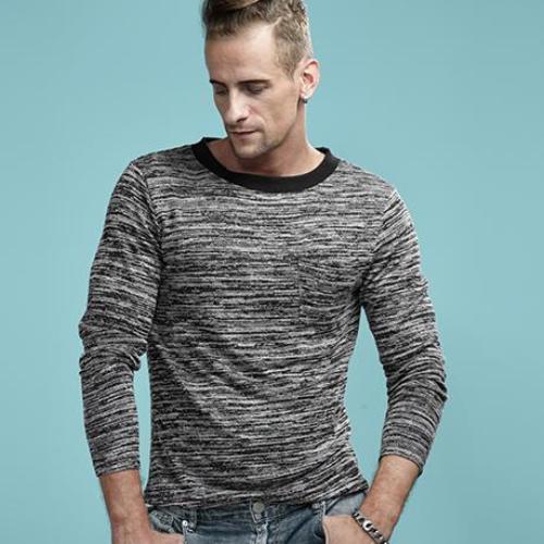 Load image into Gallery viewer, Striped Pattern Solid Color Long Sleeve Shirt-men-wanahavit-BlackGray-M-wanahavit
