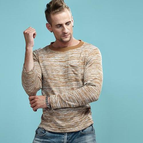 Striped Pattern Solid Color Long Sleeve Shirt-men-wanahavit-Khaki-M-wanahavit