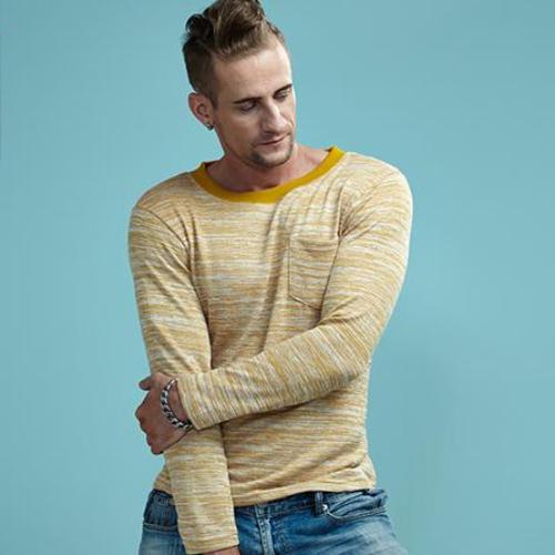 Striped Pattern Solid Color Long Sleeve Shirt-men-wanahavit-Beige yellow-M-wanahavit