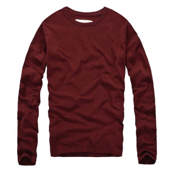 Casual Cotton O-Neck Long Sleeve Shirt-men-wanahavit-Dark Red-S-wanahavit