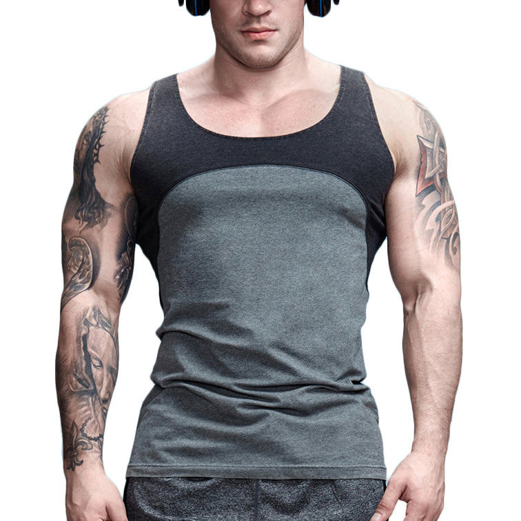 Two Color Contrast Patchwork Tank Tops Shirt-men fashion & fitness-wanahavit-Gray-L-wanahavit