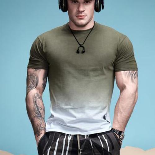 Cotton Gradient Print Crossfit Tees-men fashion & fitness-wanahavit-Armygreen-S-wanahavit