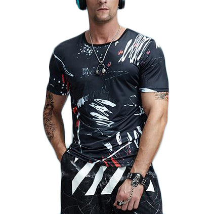 Abstract Splashed Printed Compression Shirt-men fitness-wanahavit-Black-M-wanahavit