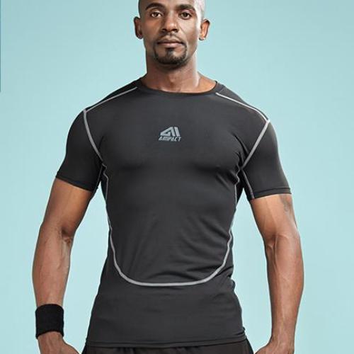 Quick Dry Solid Color Outlined Compression Shirt-men fitness-wanahavit-Black-L-wanahavit