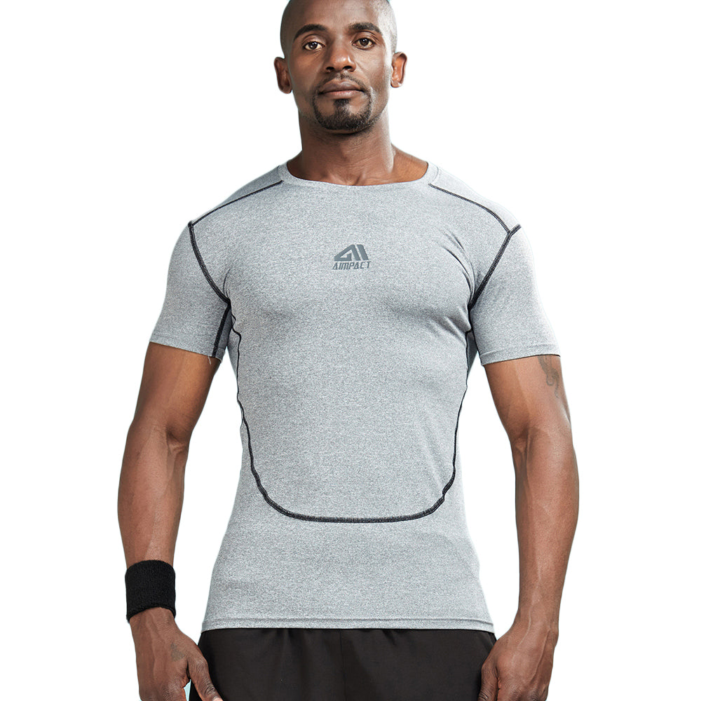 Quick Dry Solid Color Outlined Compression Shirt-men fitness-wanahavit-Black-S-wanahavit