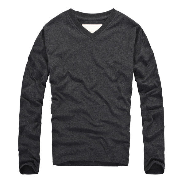 Casual V-Neck Cotton Long Sleeve Shirt-men-wanahavit-Dark Gray-S-wanahavit