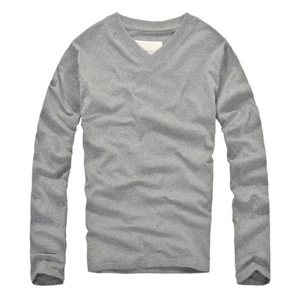 Casual V-Neck Cotton Long Sleeve Shirt-men-wanahavit-Light Gray-S-wanahavit