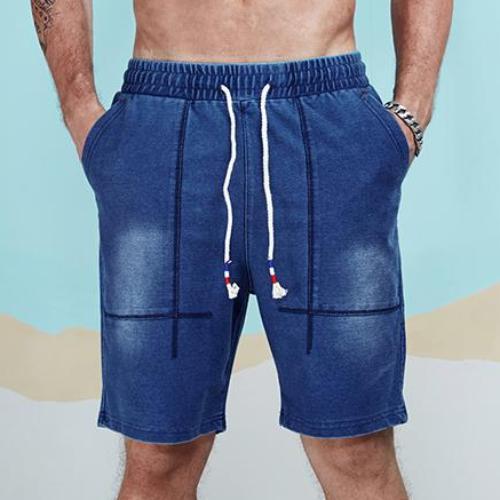 Elastic Cotton Denim Jogger Short-men fashion & fitness-wanahavit-DarkBlue-S-wanahavit