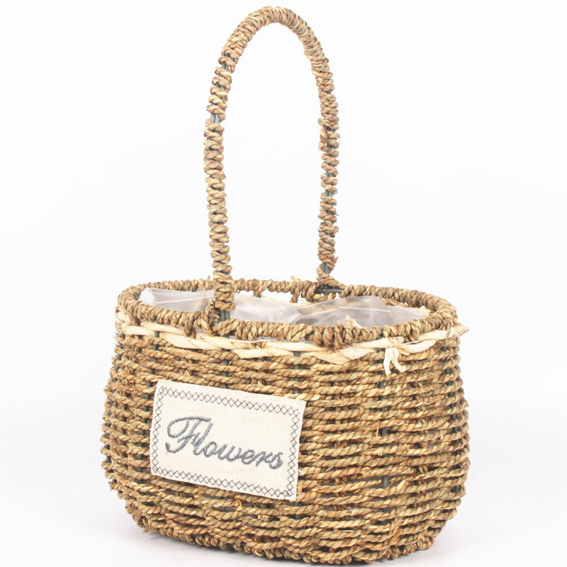 Big Handmade Bamboo Flower Basket with Handle-home accent-wanahavit-B-wanahavit