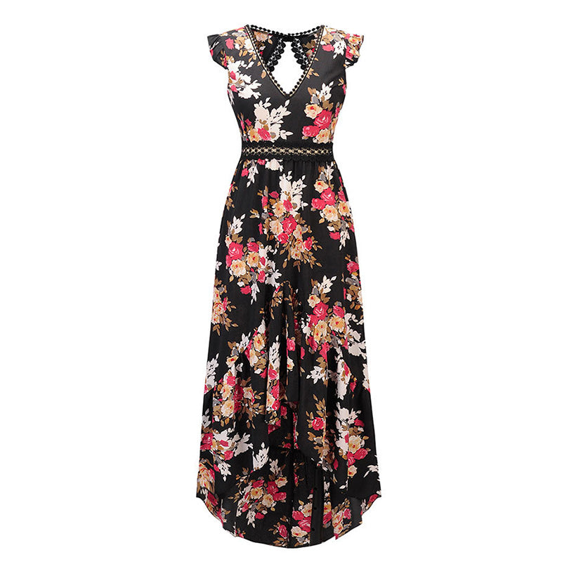 Asymmetrical Floral Print Summer Dress-women-wanahavit-Black-XXL-wanahavit