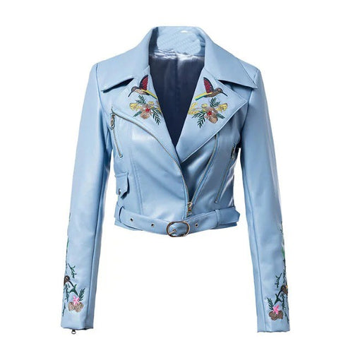 Load image into Gallery viewer, Gothic Chic Cool Floral Embroidery PU Jackets-women-wanahavit-Blue-L-wanahavit
