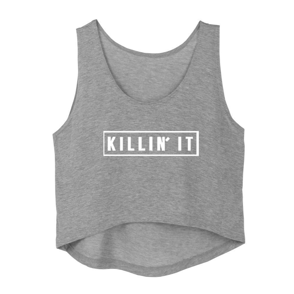 Killin It Printed Crop Top Sleeveless Shirt-women fashion & fitness-wanahavit-Gray-S-wanahavit