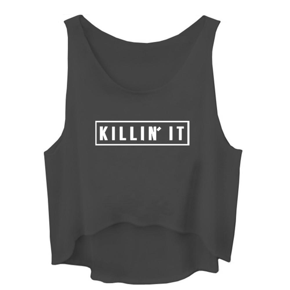 Killin It Printed Crop Top Sleeveless Shirt-women fashion & fitness-wanahavit-Black-S-wanahavit
