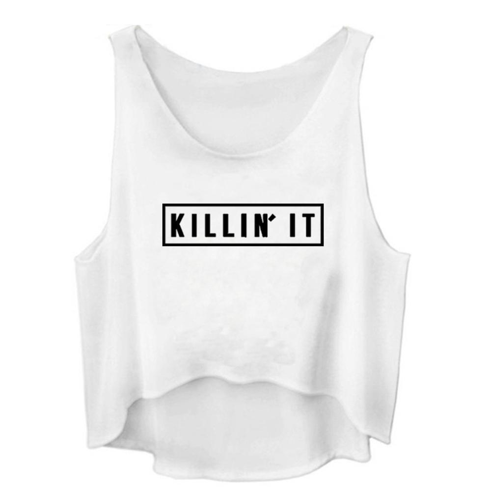 Killin It Printed Crop Top Sleeveless Shirt-women fashion & fitness-wanahavit-White-S-wanahavit