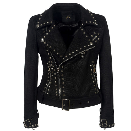 Load image into Gallery viewer, Belt Rivet Gothic Faux Leather PU Jacket-women-wanahavit-Black-L-wanahavit
