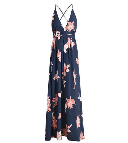 Boho Deep V Neck Backless Long Dress-women-wanahavit-Print-S-wanahavit