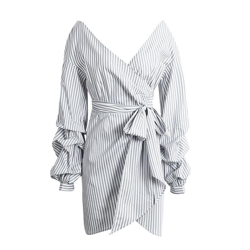 Asymmetrical Sexy Off Shoulder Wrap Dress-women-wanahavit-Gray White Stripe-S-wanahavit