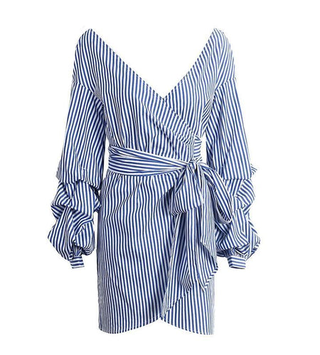 Asymmetrical Sexy Off Shoulder Wrap Dress-women-wanahavit-Blue White Stripe-S-wanahavit