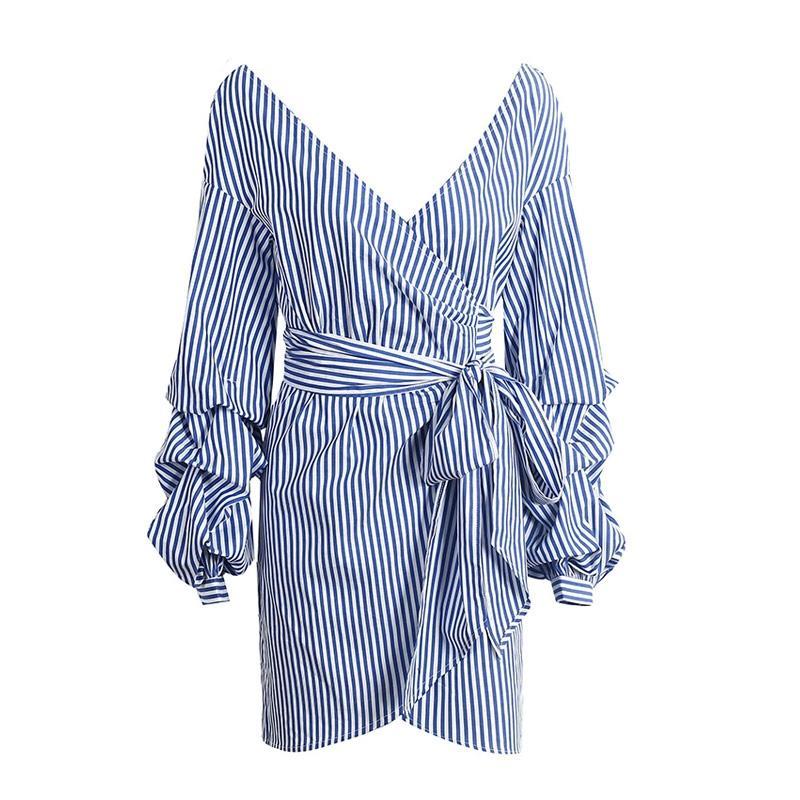 Asymmetrical Sexy Off Shoulder Wrap Dress-women-wanahavit-Blue White Stripe-S-wanahavit